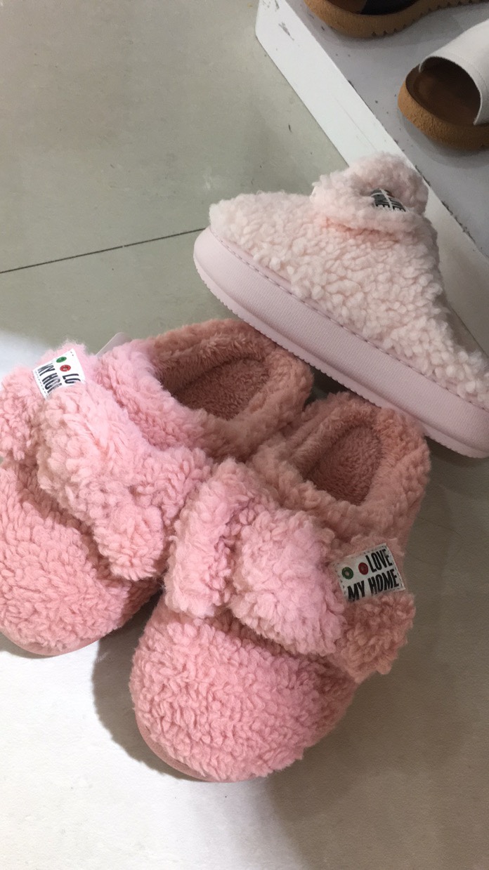 淡粉色粉色女毛拖鞋图