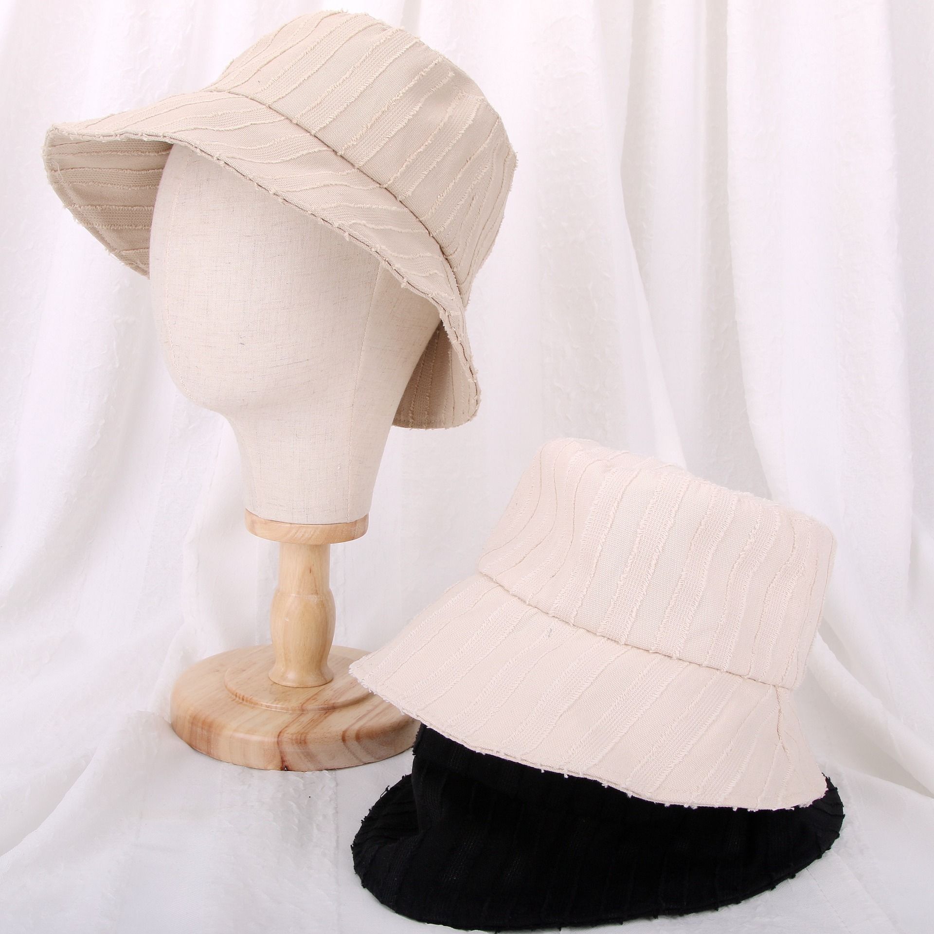 韩系毛边前长后短渔夫帽女夏季文艺遮阳帽可折叠磨边盆帽