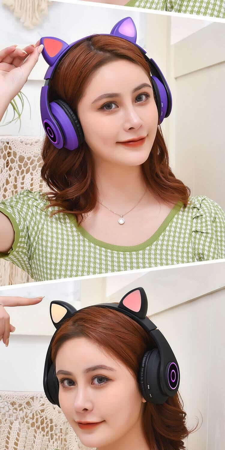 New internet-famous bestseller: Colorful glowing cat ear Bluetooth headphones, cross-border wireless over-ear headphones with stereo sound detail image 13
