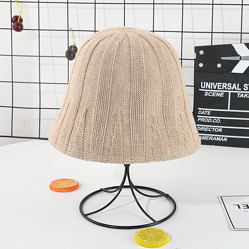 Cashmere pit striped women's bucket hat, fashionable, trendy, casual and versatile hat, a small fisherman hat that shows off your face in autumn and winter Specification image