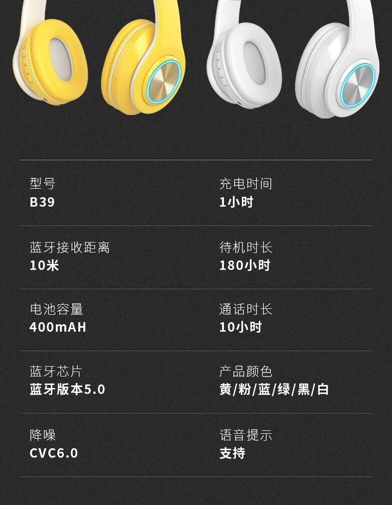 The colorful and luminous Bluetooth wireless headphones are a type of over-ear headset that is compatible with music and calls on all mobile phones and popular headphones detail image 14