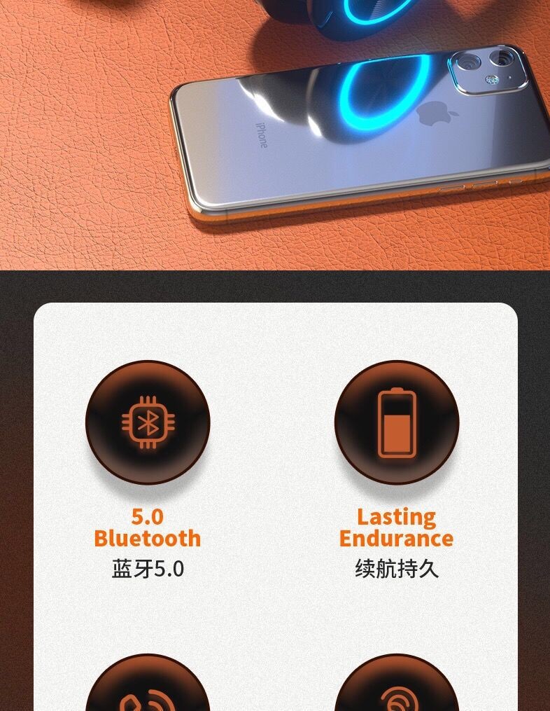The colorful and luminous Bluetooth wireless headphones are a type of over-ear headset that is compatible with music and calls on all mobile phones and popular headphones detail image 2