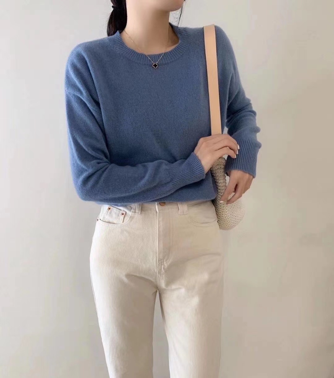 Solid color pullover sweater knitwear new autumn and winter korean version loose blue