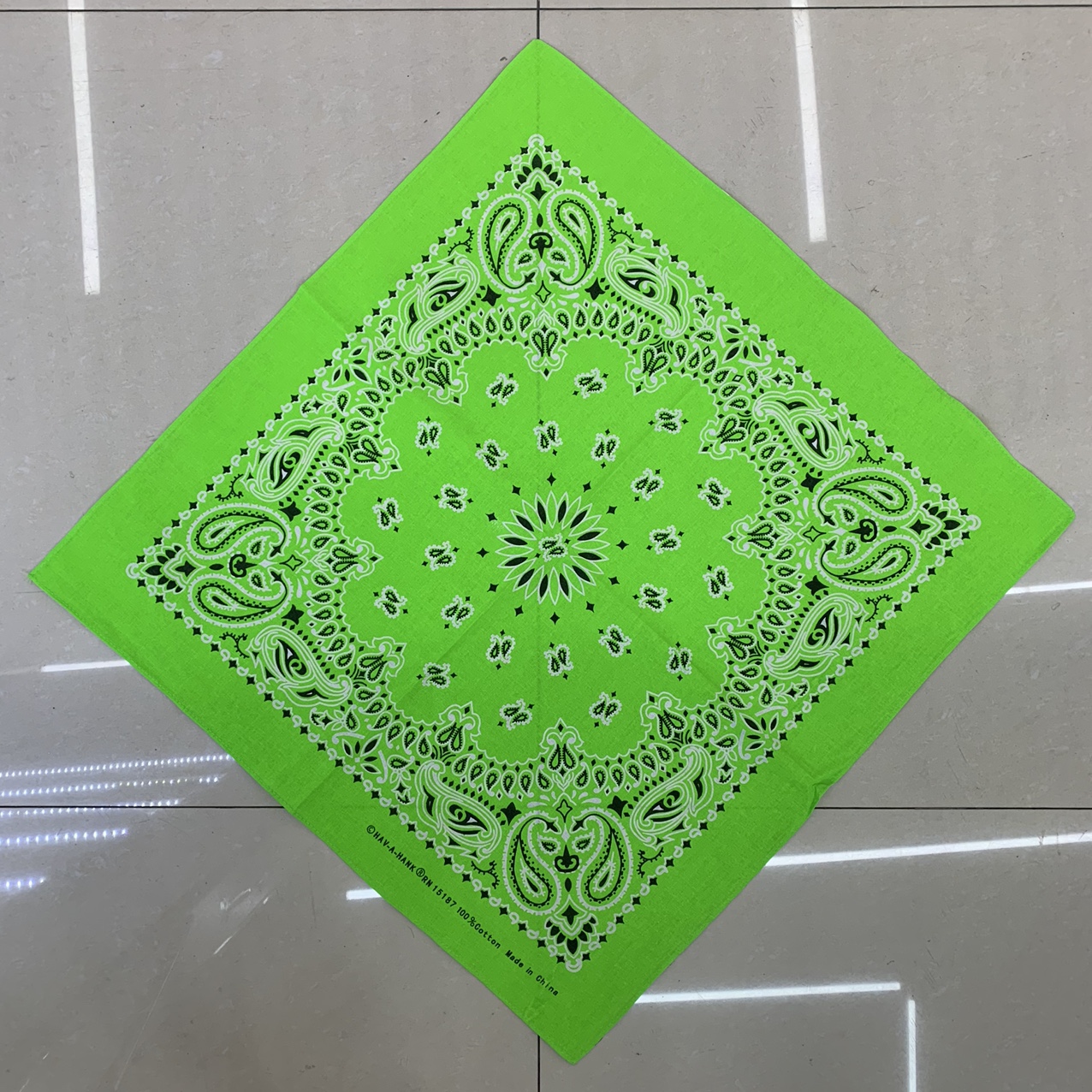 全棉头巾双腰果太阳花炫彩荧光绿方巾小清新