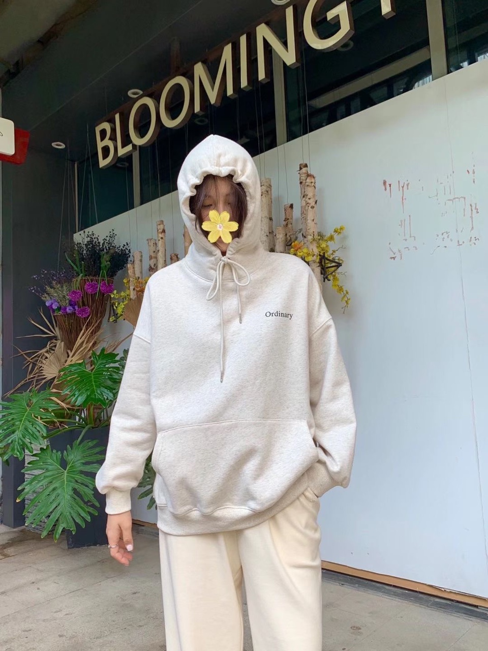 套头卫衣宽松韩版短款休闲时尚米色带帽