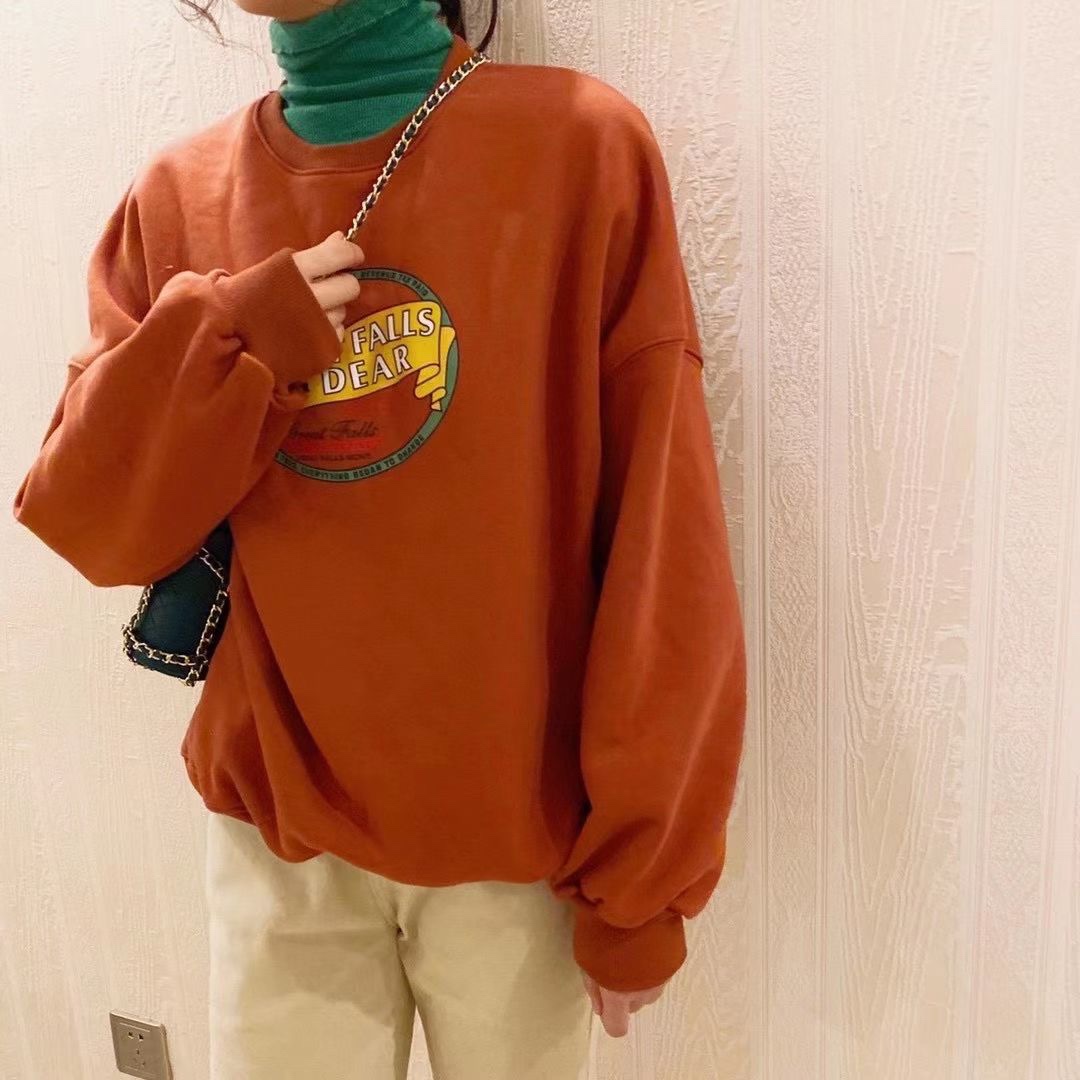 套头卫衣宽松韩版短款休闲时尚橘色