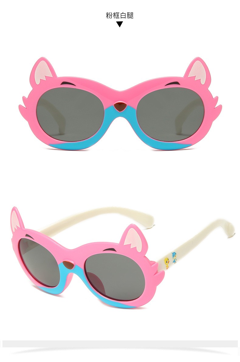 新款卡通小灰灰小狐狸儿童太阳镜硅胶遮阳宝宝墨镜潮流小孩护目偏光眼镜送小汽车盒子详情11
