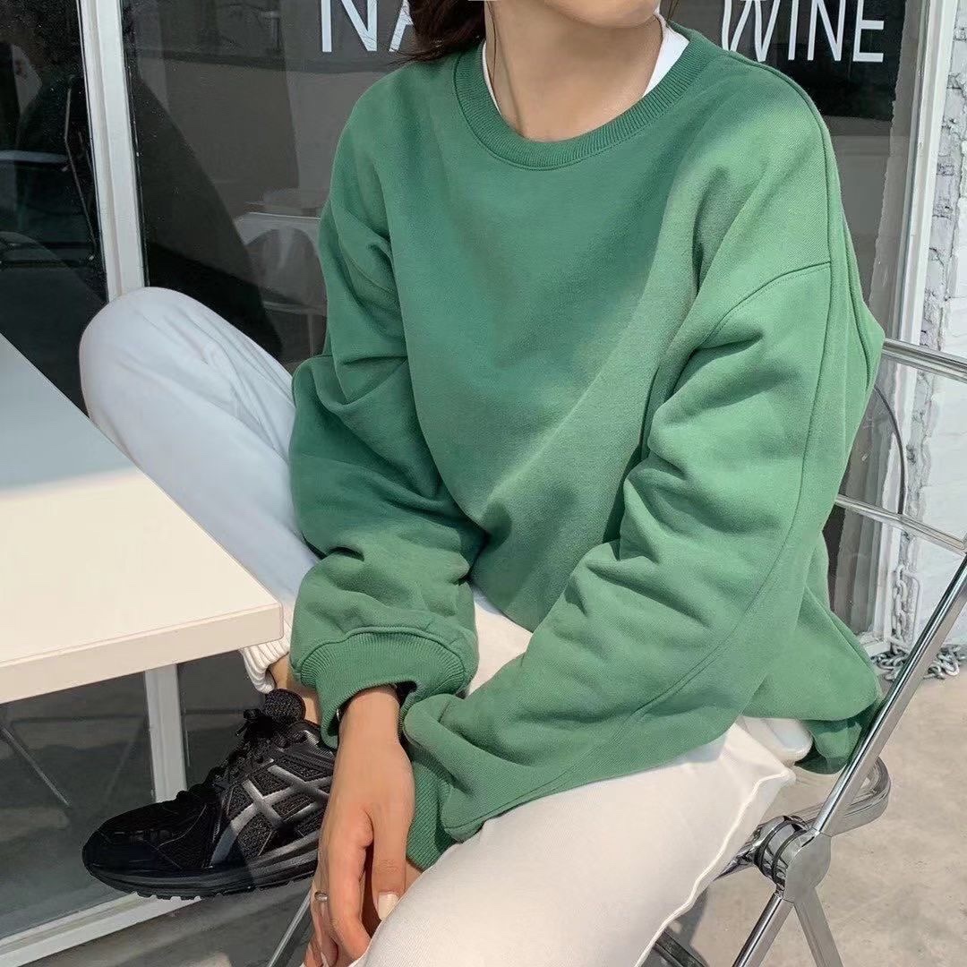 套头卫衣宽松韩版时尚短款休闲背后字母绿色