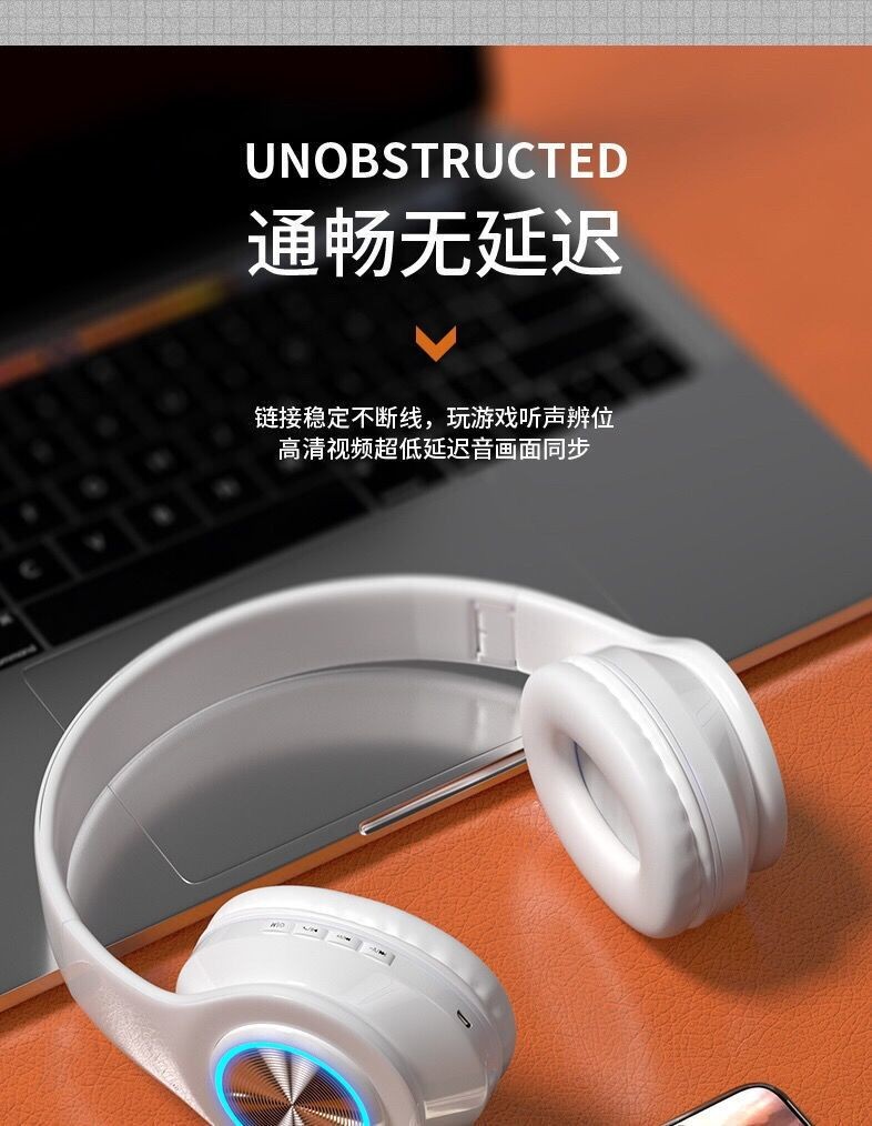 The colorful and luminous Bluetooth wireless headphones are a type of over-ear headset that is compatible with music and calls on all mobile phones and popular headphones detail image 11
