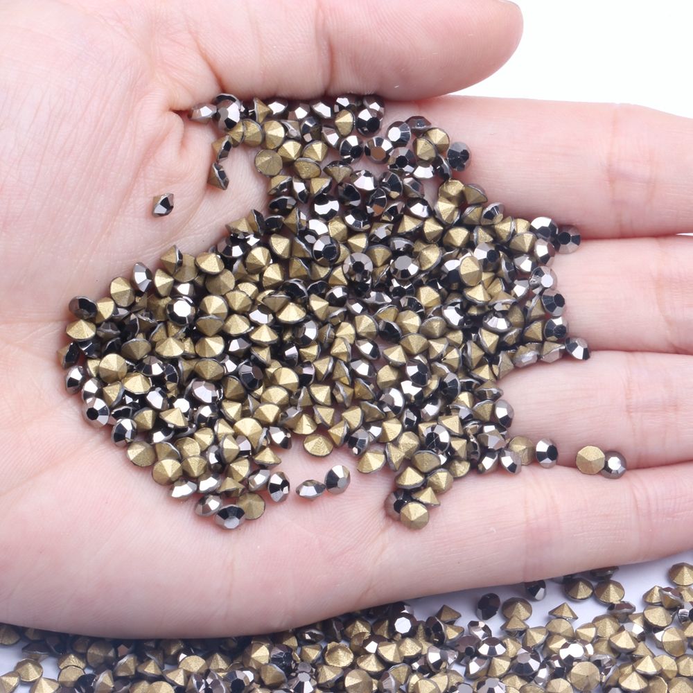 亮黑闪钻水晶玻璃尖底钻 ss2 1.1mm 1440颗 14切面饰品配件