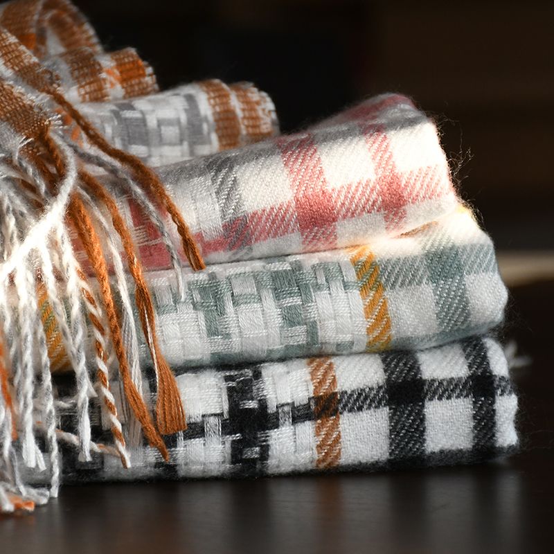 Hao Hao Scarf New Imitation Cashmere Checkered Scarf Bib Female Autumn And Winter New Thick Warm Women Tassel Shawl Winter details Picture