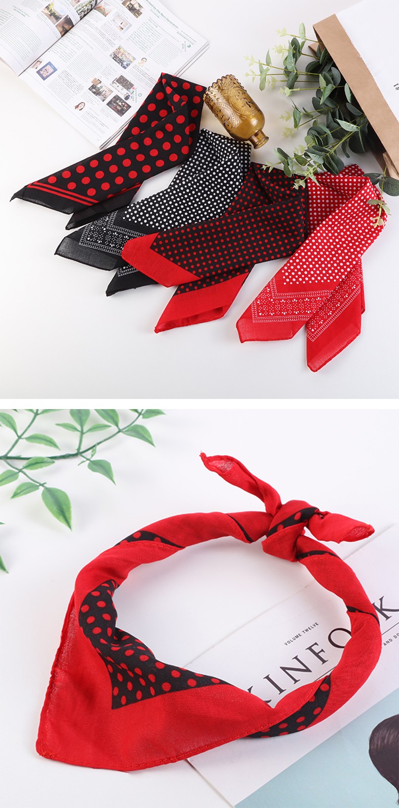 Hao Hao Headscarf Manufacturers Direct For Europe And The United States Men And Women Outdoor Sports Headscarf Hip-Hop All Cotton Polka Dot Small Square Wholesale Magic Headscarf undefined