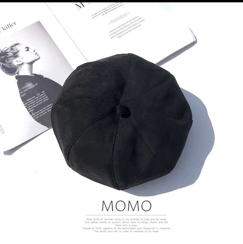 Deerskin velvet beret, women's autumn and winter octagonal hat, Korean version, Japanese style, versatile British pumpkin hat, trendy and fashionable, street chic painter hat