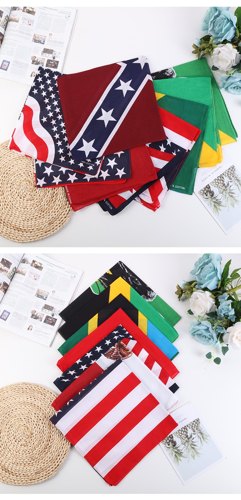 Hao Hao Headscarf Manufacturers Direct For Europe And America Men And Women Outdoor Sports Headscarf Hip-Hop Cotton Flag Square Wholesale Magic Headscarf undefined