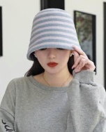Autumn and winter women's cashmere bucket hat, Korean trendy brand, Japanese fashion, ins, face-showing, versatile wool knitted striped woolen hat Specification image