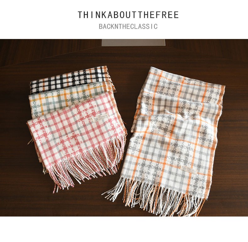 Hao Hao Scarf New Imitation Cashmere Checkered Scarf Bib Female Autumn And Winter New Thick Warm Women Tassel Shawl Winter undefined