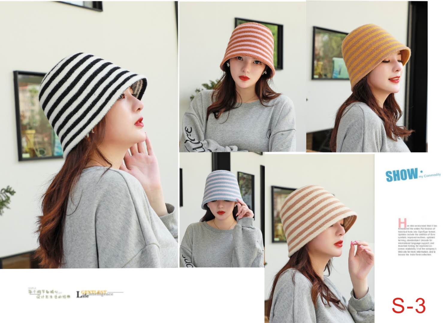 Autumn and winter women's cashmere bucket hat, Korean trendy brand, Japanese fashion, ins, face-showing, versatile wool knitted striped woolen hat undefined