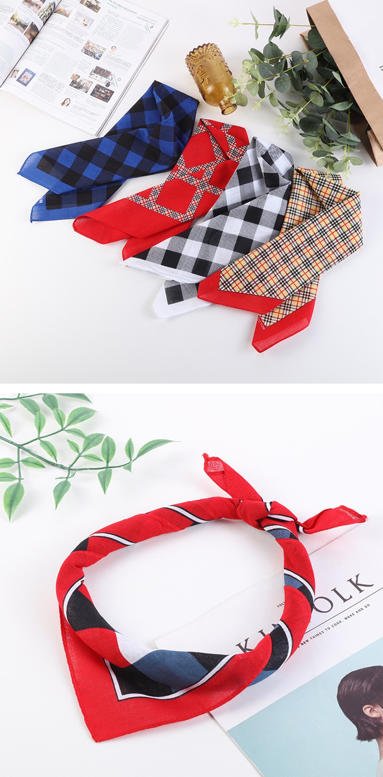 Hao Hao Headscarf Manufacturers Direct For Europe And The United States Men And Women Outdoor Sports Headscarf Hip-Hop Hip-Hop Cotton Checkered Small Square Wholesale Magic Headscarf undefined