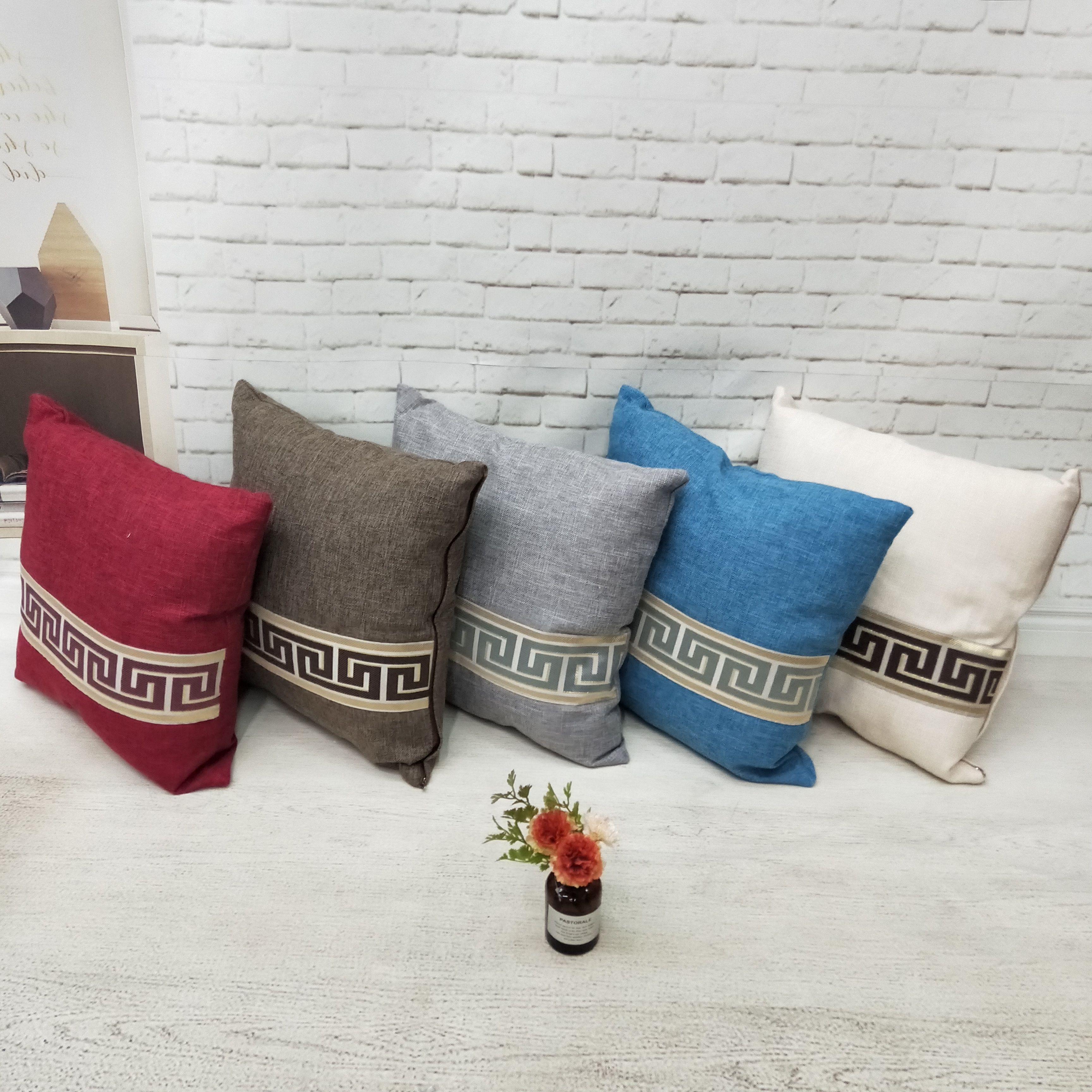 Modern simple plaid embroidery pillowcase office furniture sofa bed cushion cover wholesale thumbnail