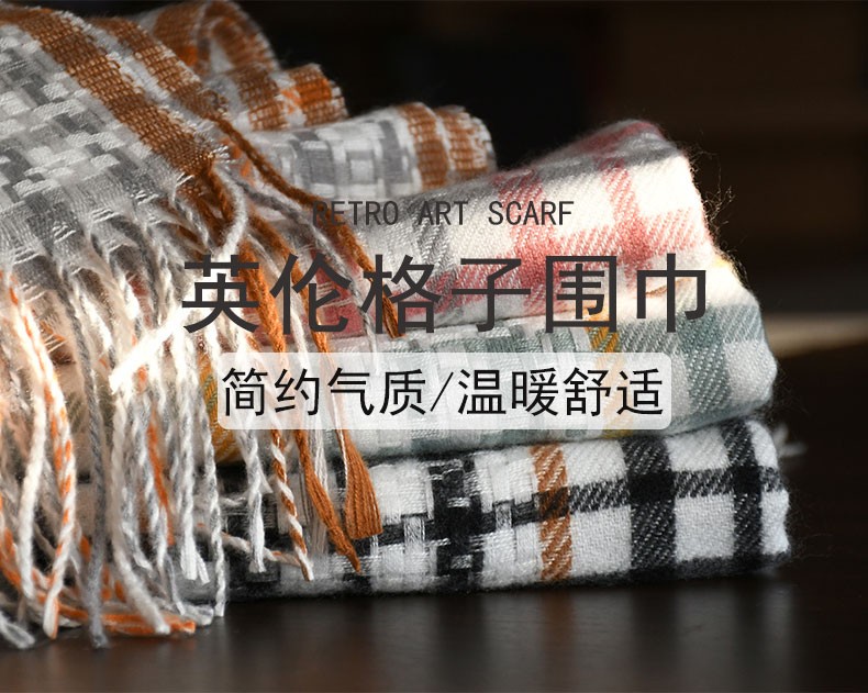Hao Hao Scarf New Imitation Cashmere Checkered Scarf Bib Female Autumn And Winter New Thick Warm Women Tassel Shawl Winter full figure