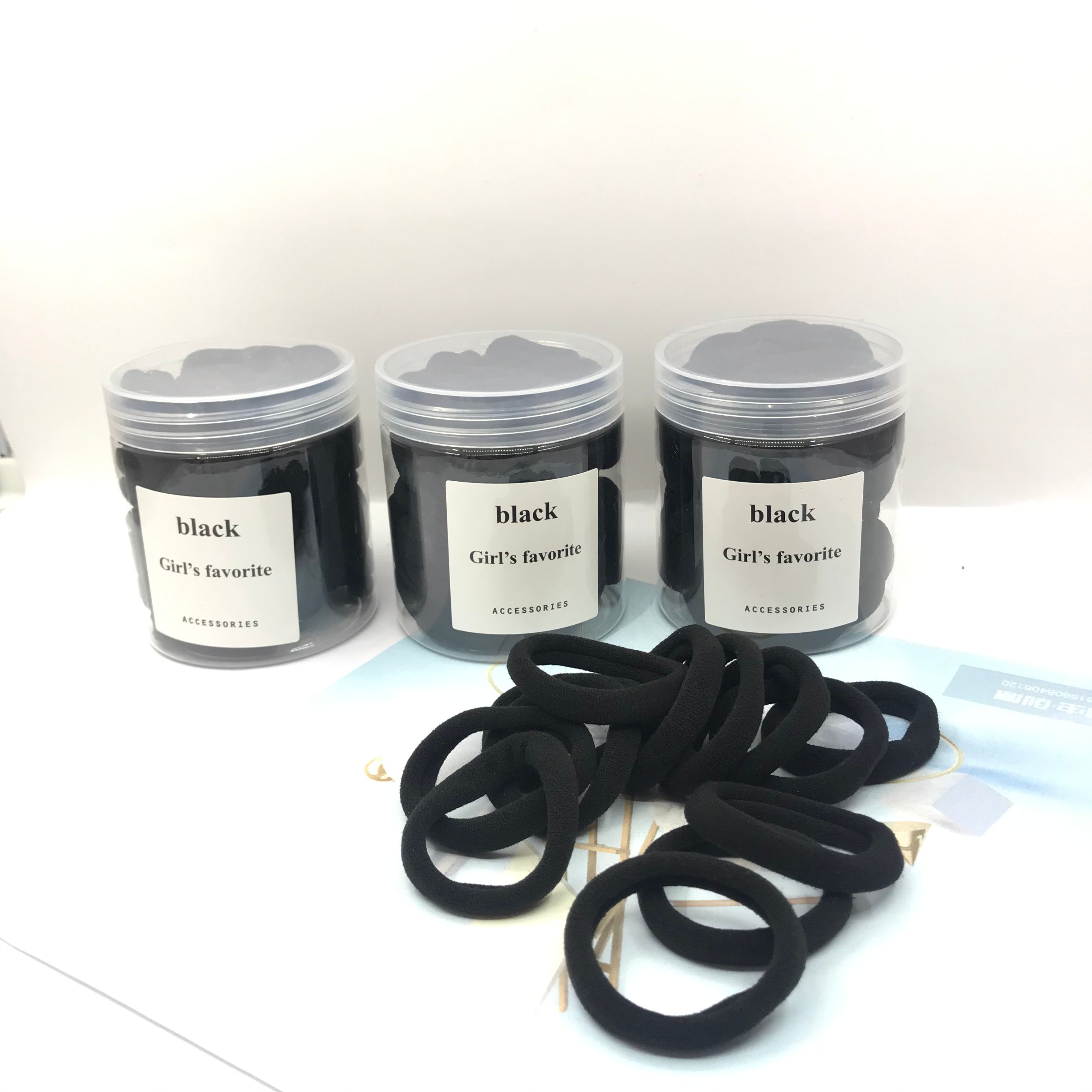 A medium-sized black towel ring set of 150 pieces, a Korean version of the popular and cute style, with high elasticity and no damage to hair