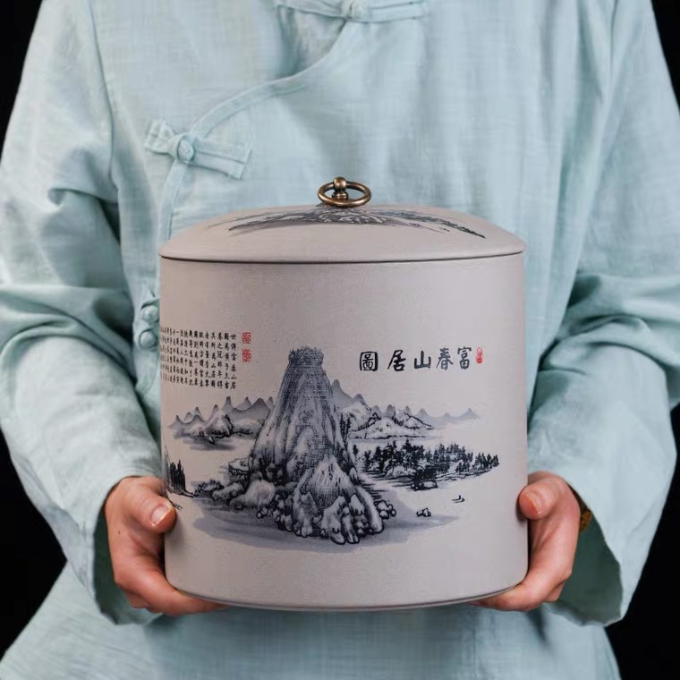 陶瓷茶饼茶叶罐 粗陶七子饼大号醒茶缸 357g普洱白茶七饼装储存罐产品图