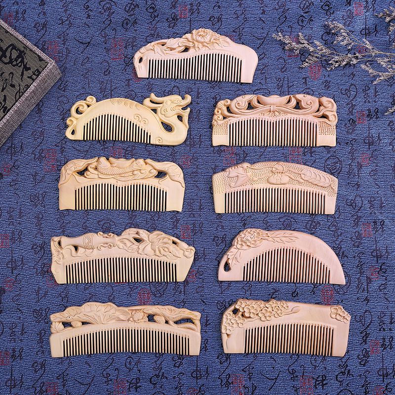 蒙藏中式高档木质工艺品礼品黄杨木整木梳子 黄杨木梳子厂家直销66-11