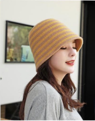Autumn and winter women's cashmere bucket hat, Korean trendy brand, Japanese fashion, ins, face-showing, versatile wool knitted striped woolen hat Item Picture