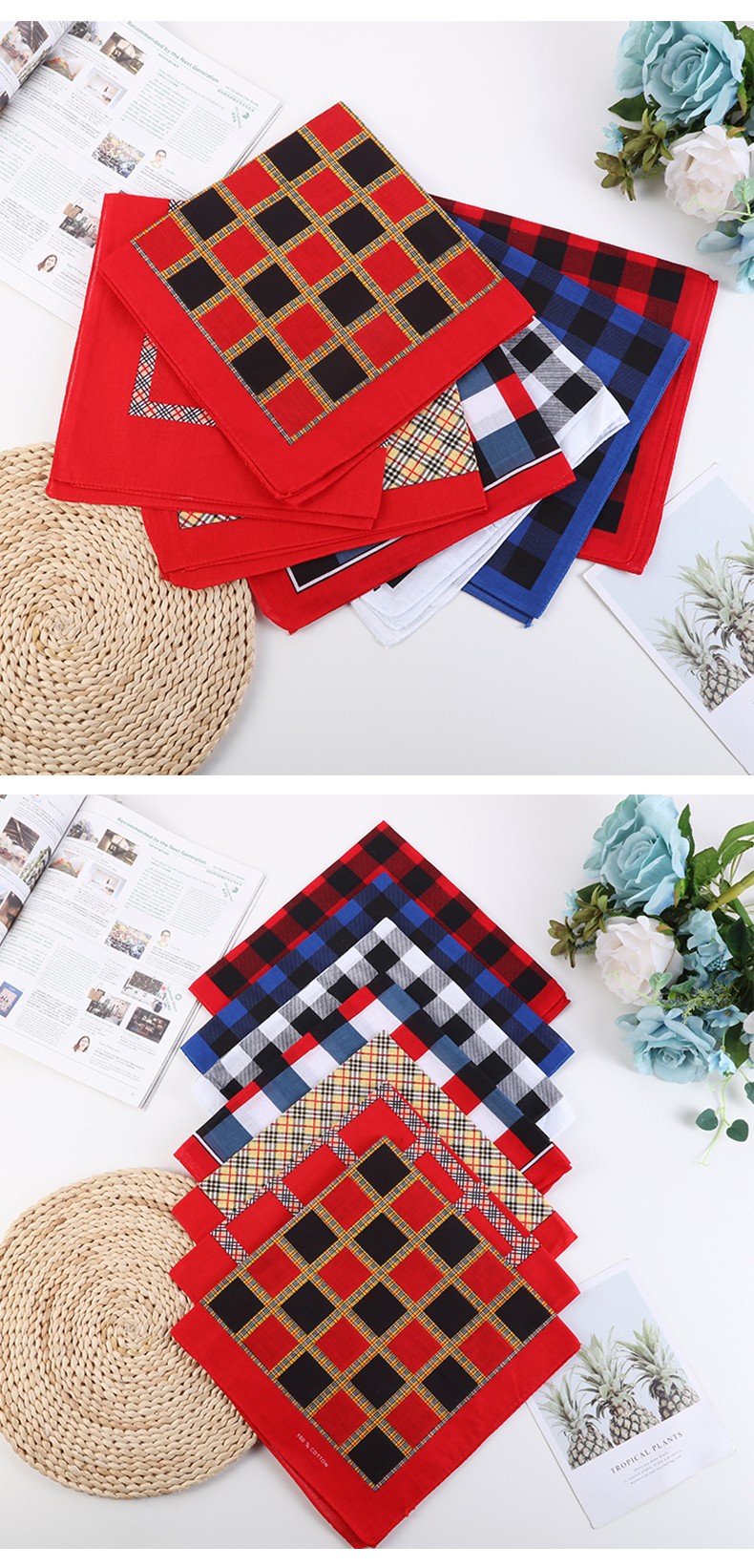 Hao Hao Headscarf Manufacturers Direct For Europe And The United States Men And Women Outdoor Sports Headscarf Hip-Hop Hip-Hop Cotton Checkered Small Square Wholesale Magic Headscarf undefined