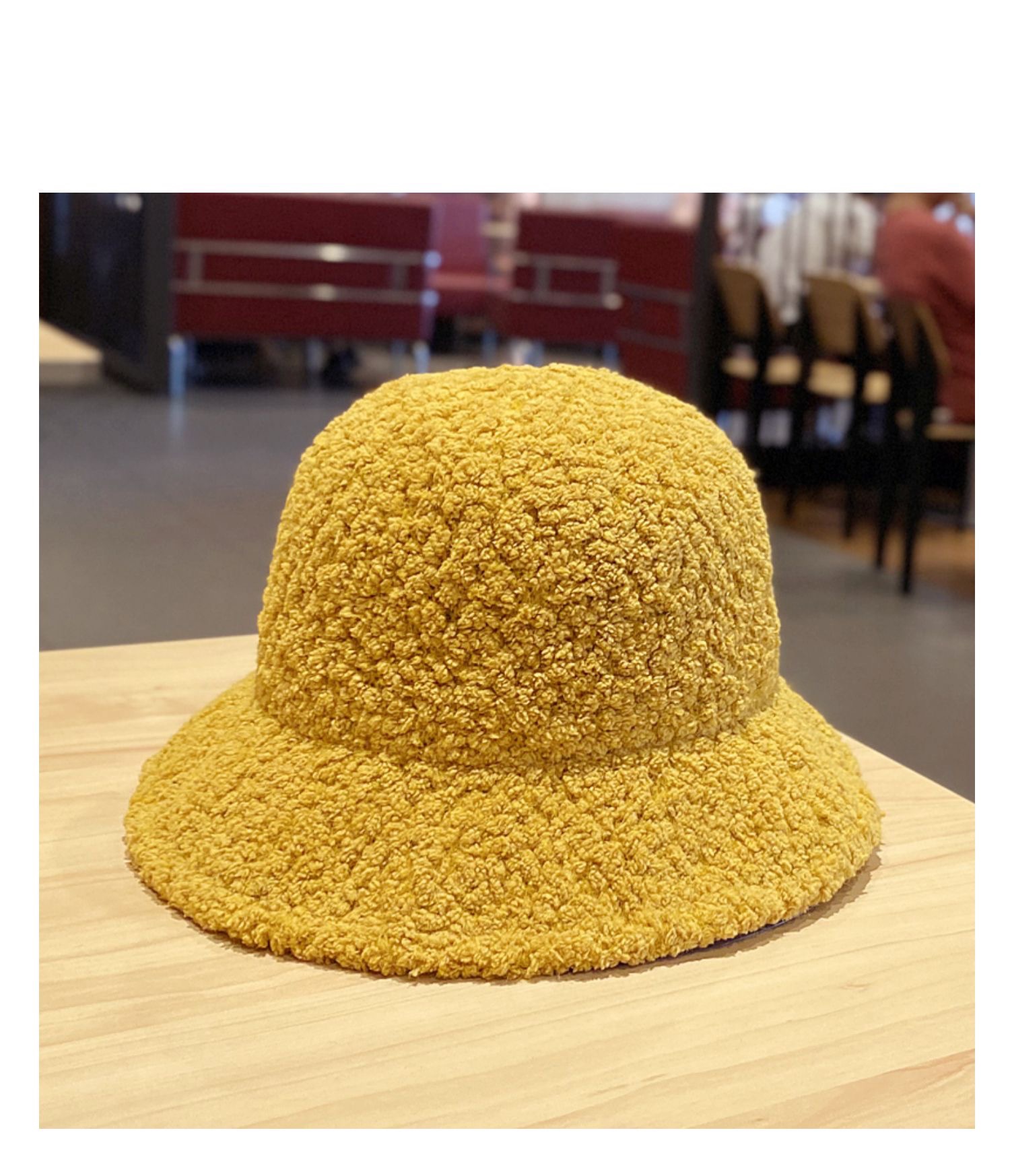 Japanese-style large-brimmed, fluffy fisherman's hat, women's autumn and winter teddy fleece solid color lambskin wool warm and versatile wide-brimmed basin hat detail image 5