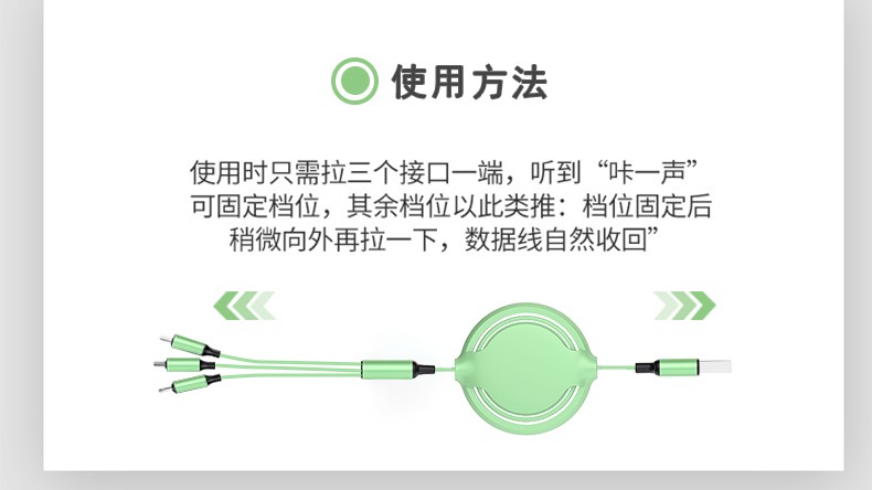 工厂直销 三合一伸缩数据线 适用苹果安卓type-c一拖三快充线定制详情图9