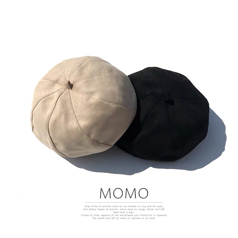 Deerskin velvet beret, women's autumn and winter octagonal hat, Korean version, Japanese style, versatile British pumpkin hat, trendy and fashionable, street chic painter hat undefined