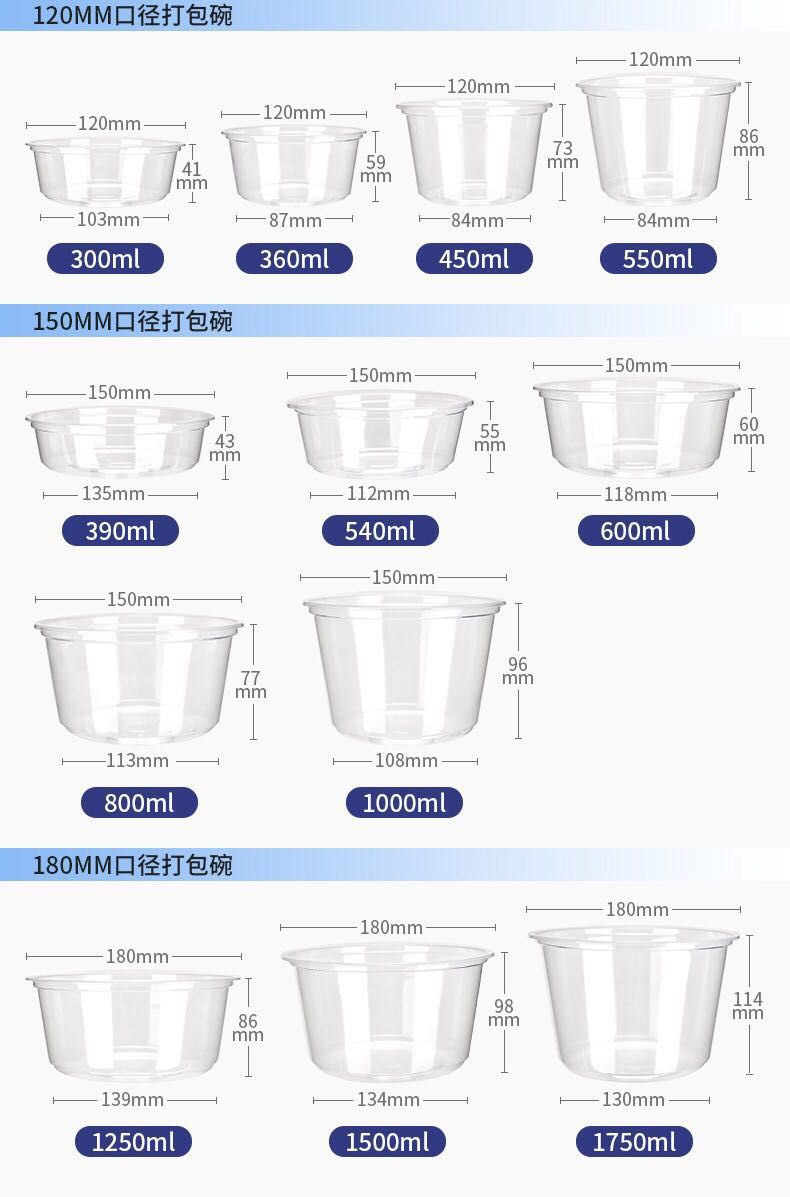 新天力加厚饭盒防漏圆形快餐盒打包碗外卖 打包盒 一次性餐盒600ml加碗盖