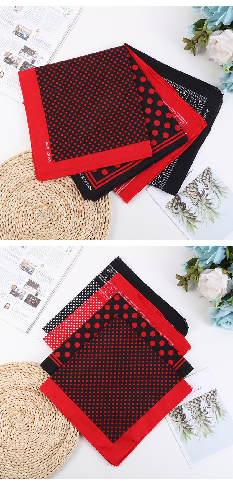 Hao Hao Headscarf Manufacturers Direct For Europe And The United States Men And Women Outdoor Sports Headscarf Hip-Hop All Cotton Polka Dot Small Square Wholesale Magic Headscarf undefined