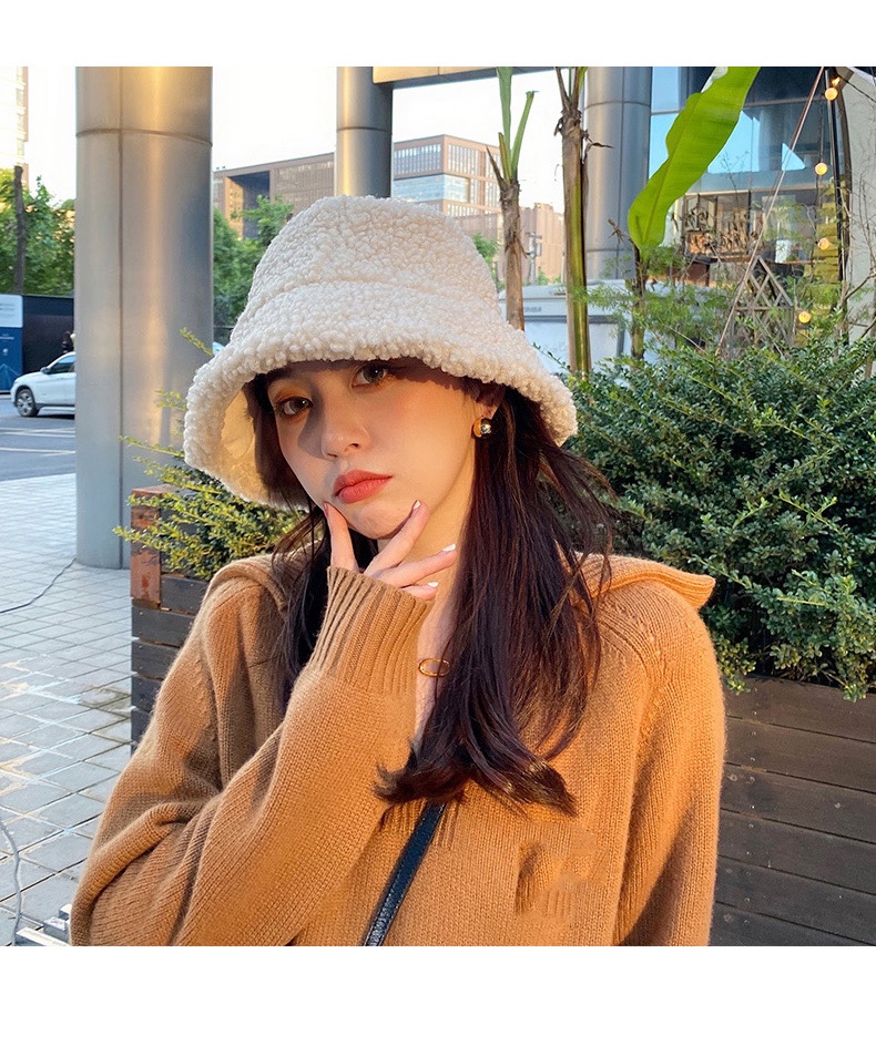 Korean trendy internet-famous sheepskin fisherman's hat, teddy plush sheepskin hat, children's autumn and winter Japanese-style fluffy basin hat, parent-child hat Specification image