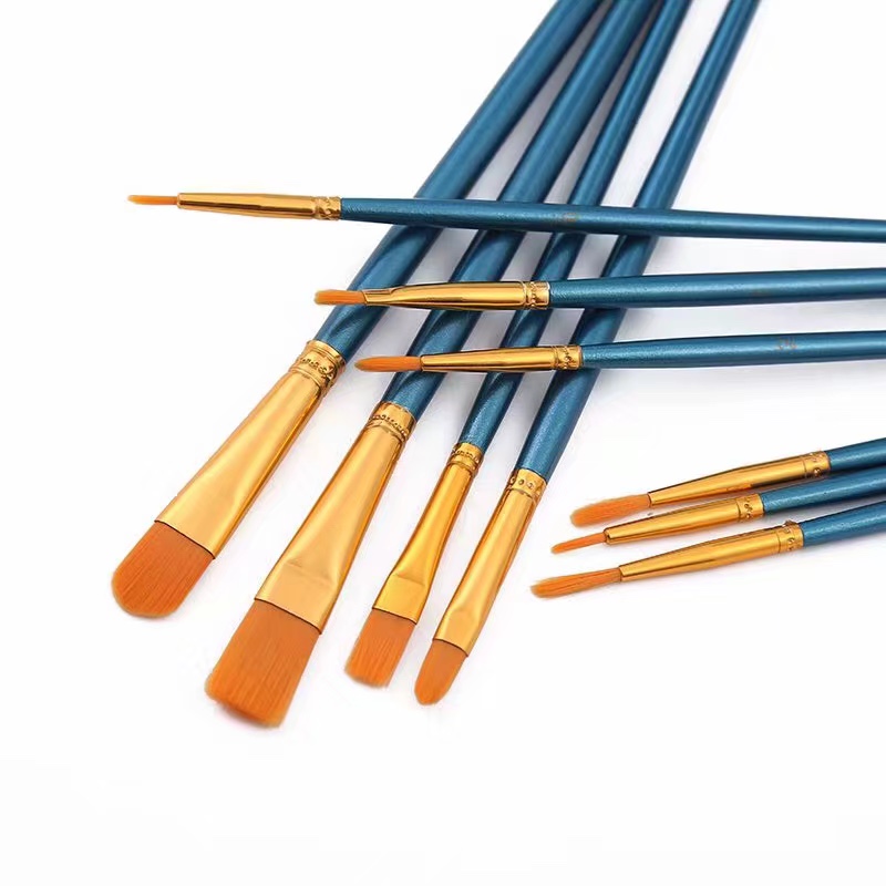 跨境专供，10支珠光蓝油画笔，尼龙毛丙烯水彩油画笔套装详情图2