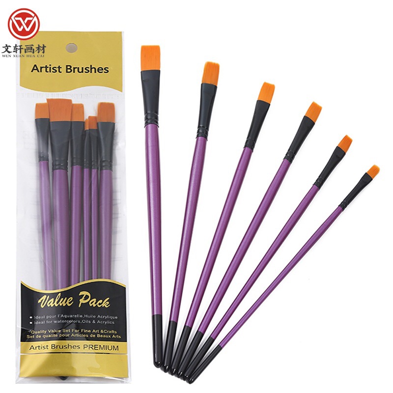 厂家直销，6支装紫罗兰丙烯水彩油画笔，尼龙毛画笔套装详情图7