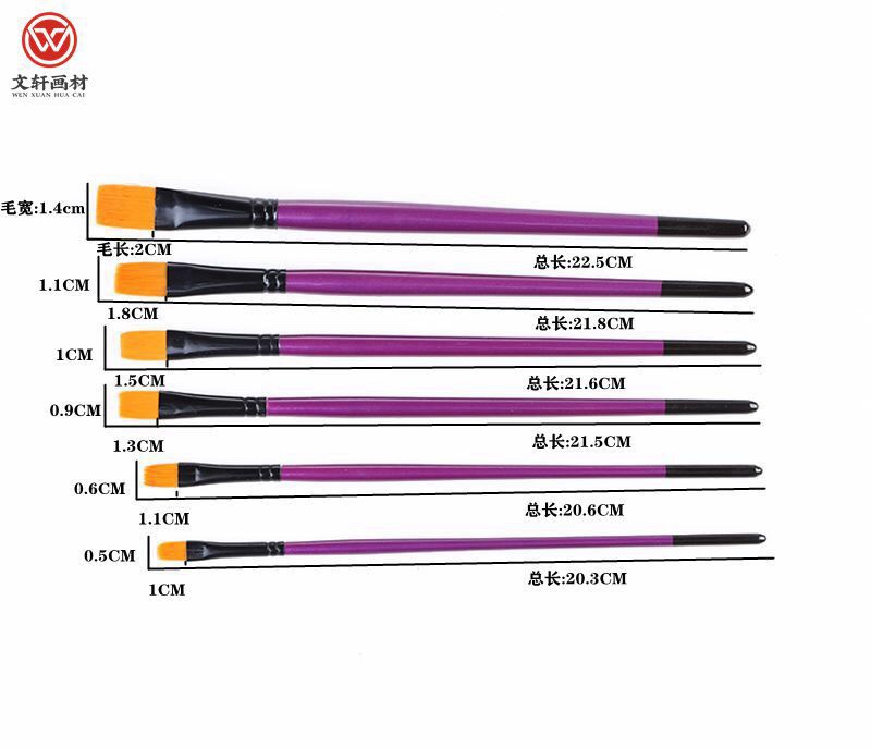 厂家直销，6支装紫罗兰丙烯水彩油画笔，尼龙毛画笔套装详情图3