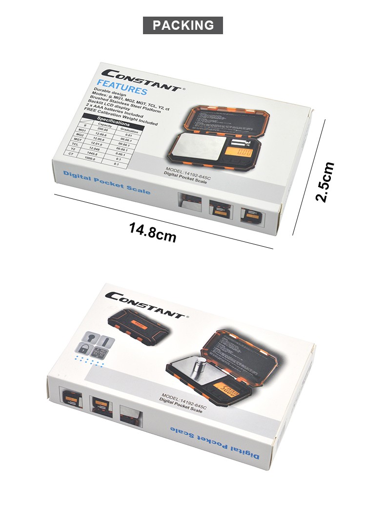 [Constant-645C}口袋秤200g英文高精天平珠宝秤迷你电子秤手掌称跨境便携式珠宝秤详情图2