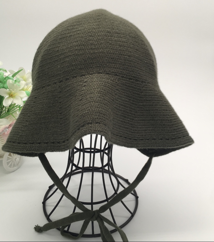 Cashmere drawstring fisherman's hat for women, autumn and winter, Korean style, trendy, Japanese style, cute and face-enhancing, small knitted, fresh and simple, French small brim basin hat undefined