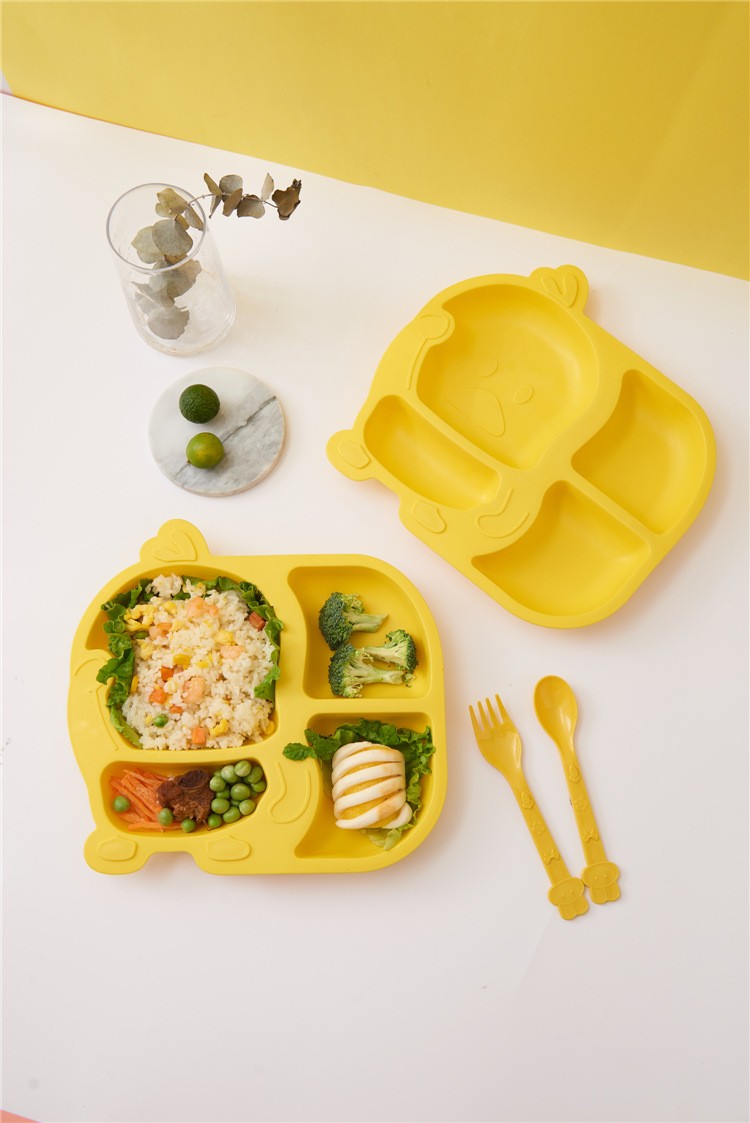 家用小黄鸭儿童餐具套装可爱卡通分格耐摔餐盘叉勺组合装详情图6