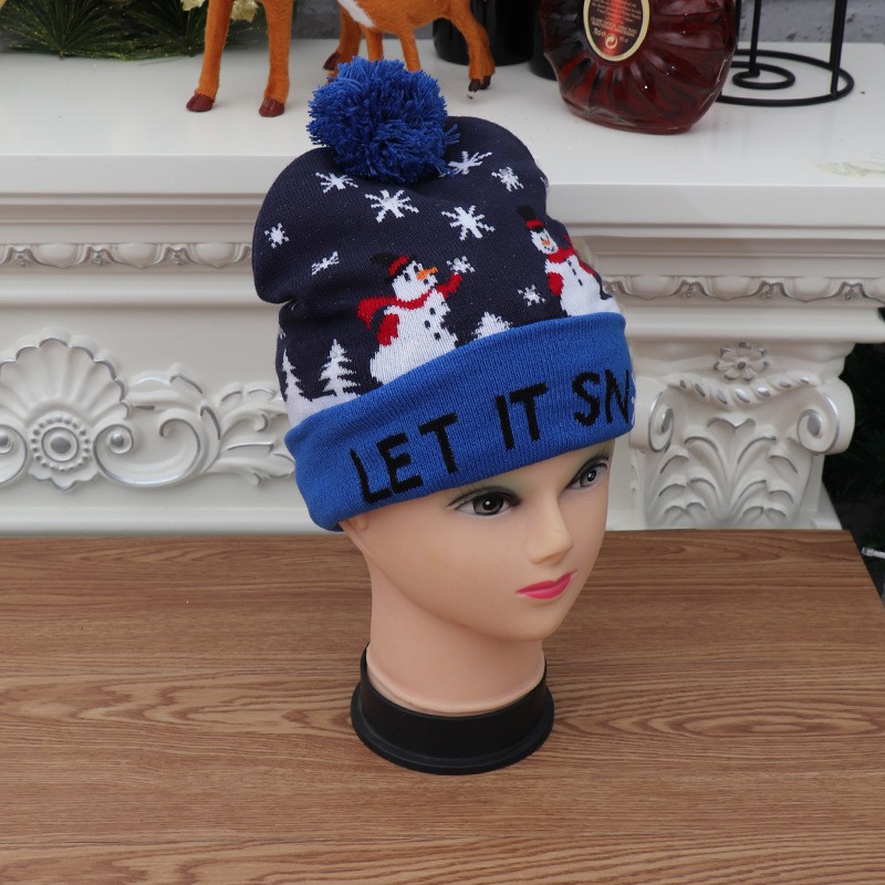 针织led发光圣诞帽 成人儿童通用款七彩发光针织毛线圣诞帽装饰品详情图7