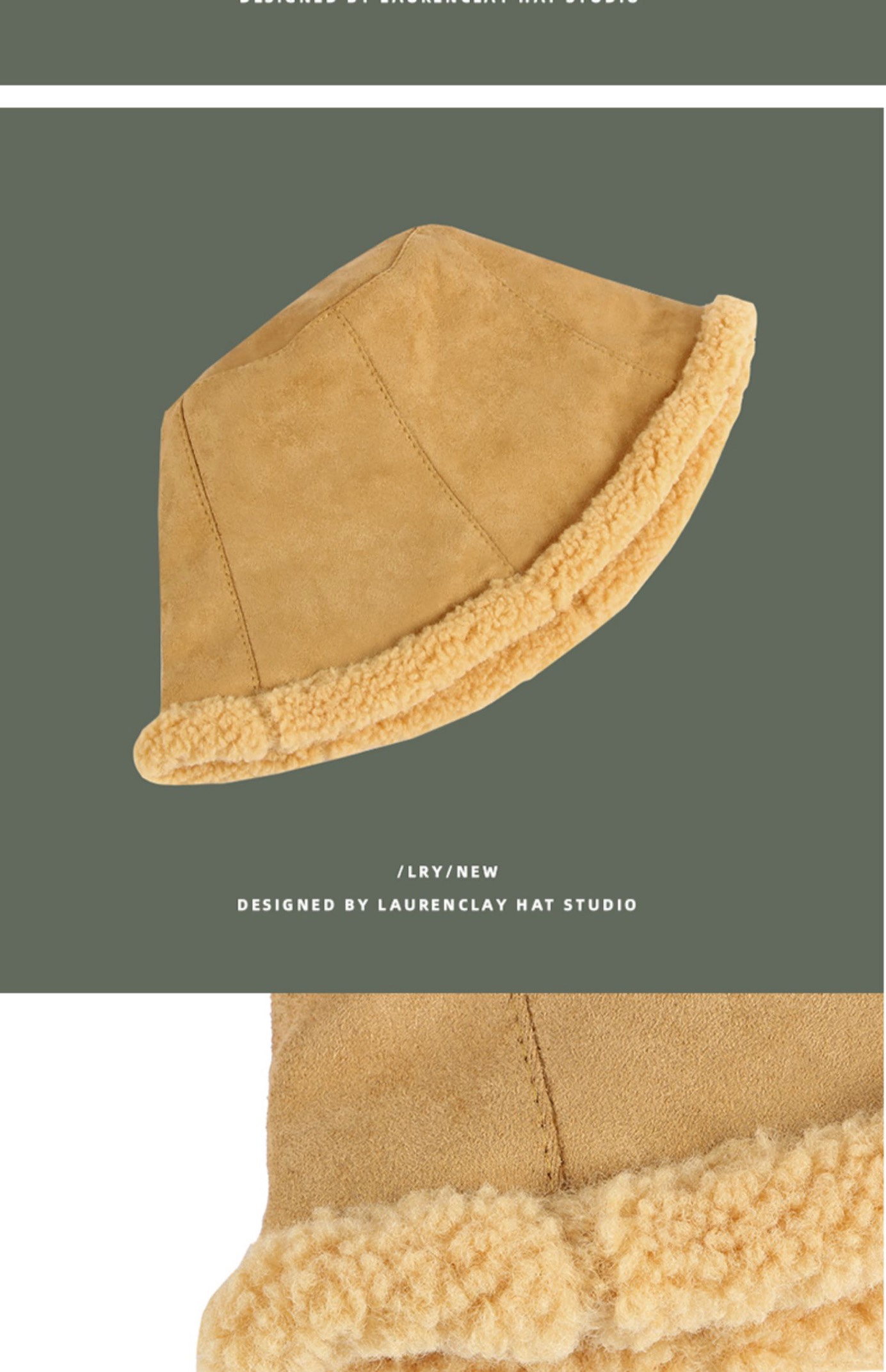 Japanese style women's autumn and winter new double-sided fisherman's hat, thickened suede warm solid color basin hat, lambskin bucket hat detail image 7