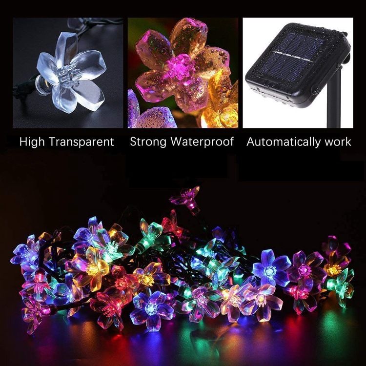 Led Solar cherry blossom lamp string 20 lamp 50 lamp 8 function Outdoor decoration color lamp Light-controlled waterproof LED peach blossom lamp