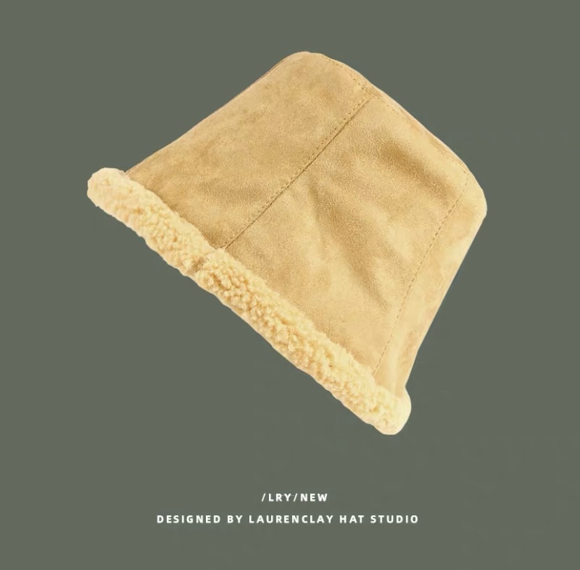 Japanese style women's autumn and winter new double-sided fisherman's hat, thickened suede warm solid color basin hat, lambskin bucket hat detail image 4