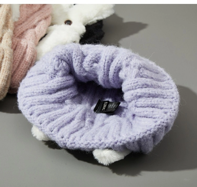 2020 Cute and adorable rabbit watermelon hat, sweet and girlish knitted hat, women's knitted woolen hat detail image 9