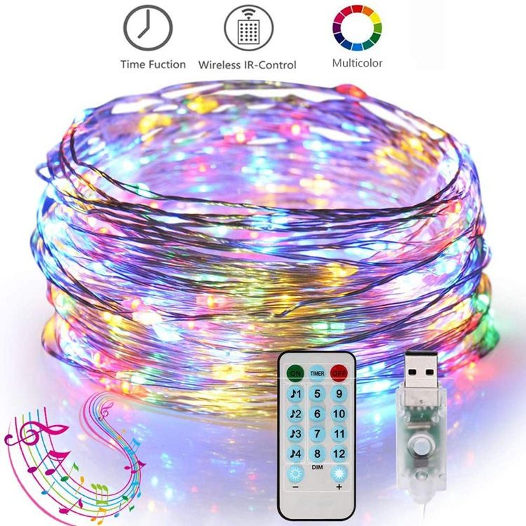 声控USB音乐灯串 10米100灯新品12功能遥控led铜线灯串聚会装饰灯