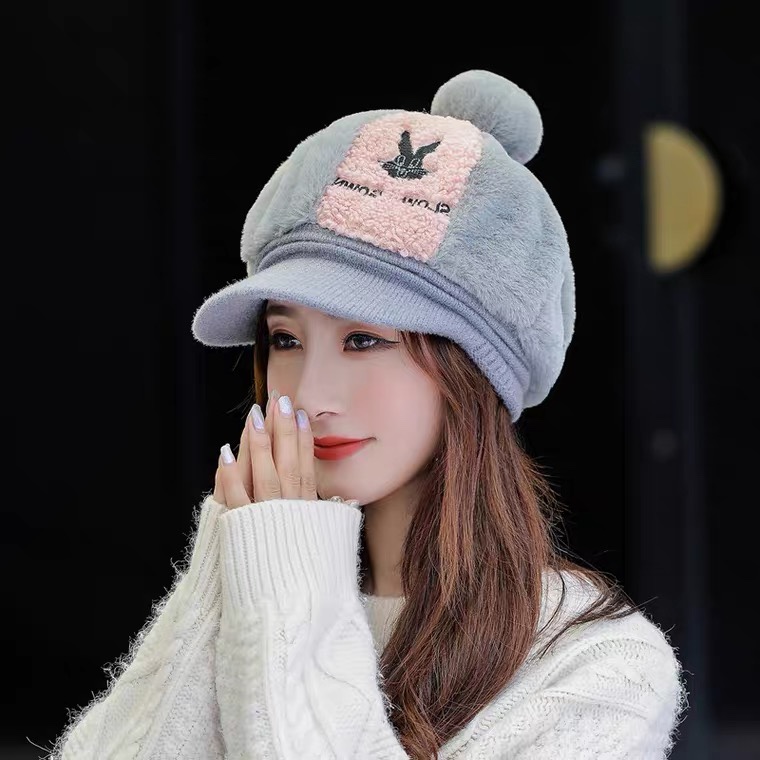 This is a cute and versatile Japanese style cap with thick and warm Korean-style plush baseball cap and octagonal cap, which are popular in autumn and winter detail image 3