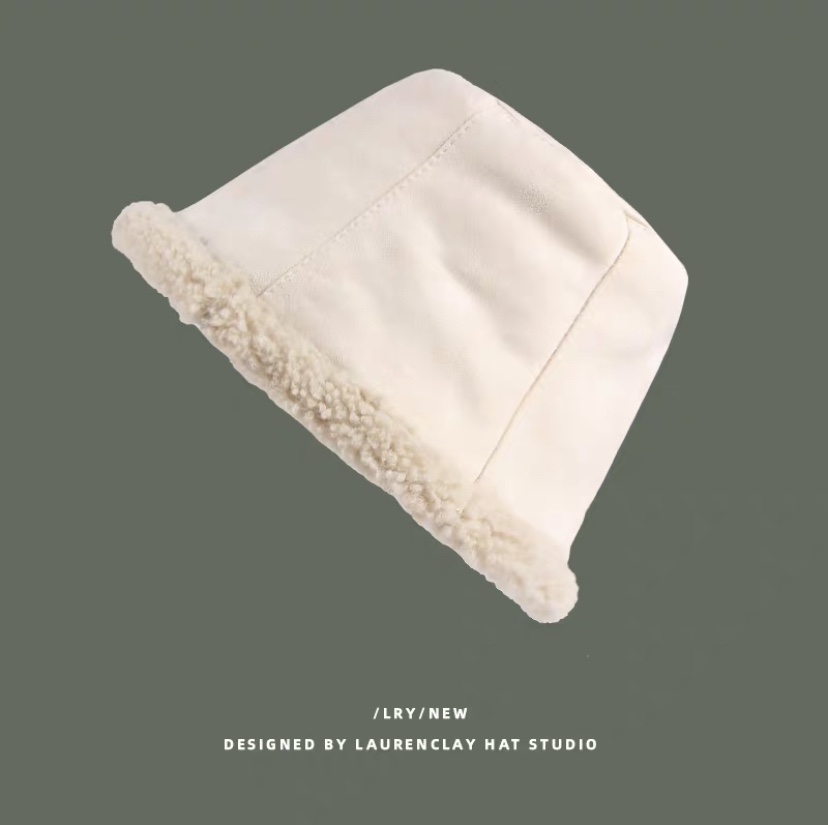 Japanese style women's autumn and winter new double-sided fisherman's hat, thickened suede warm solid color basin hat, lambskin bucket hat undefined