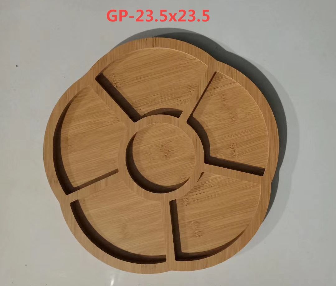 Gp-23.5 X23.5 bamboo tray tea house tray catering dry fruit tray bamboo wooden flower shaped divided fruit tray thumbnail